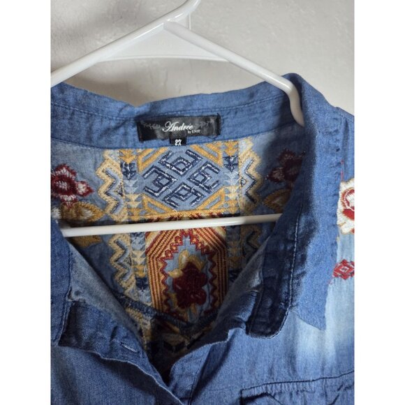 Andree By Unit Denim Floral Embroidered Long Sleeve Button Down 2X - Picture 2 of 4